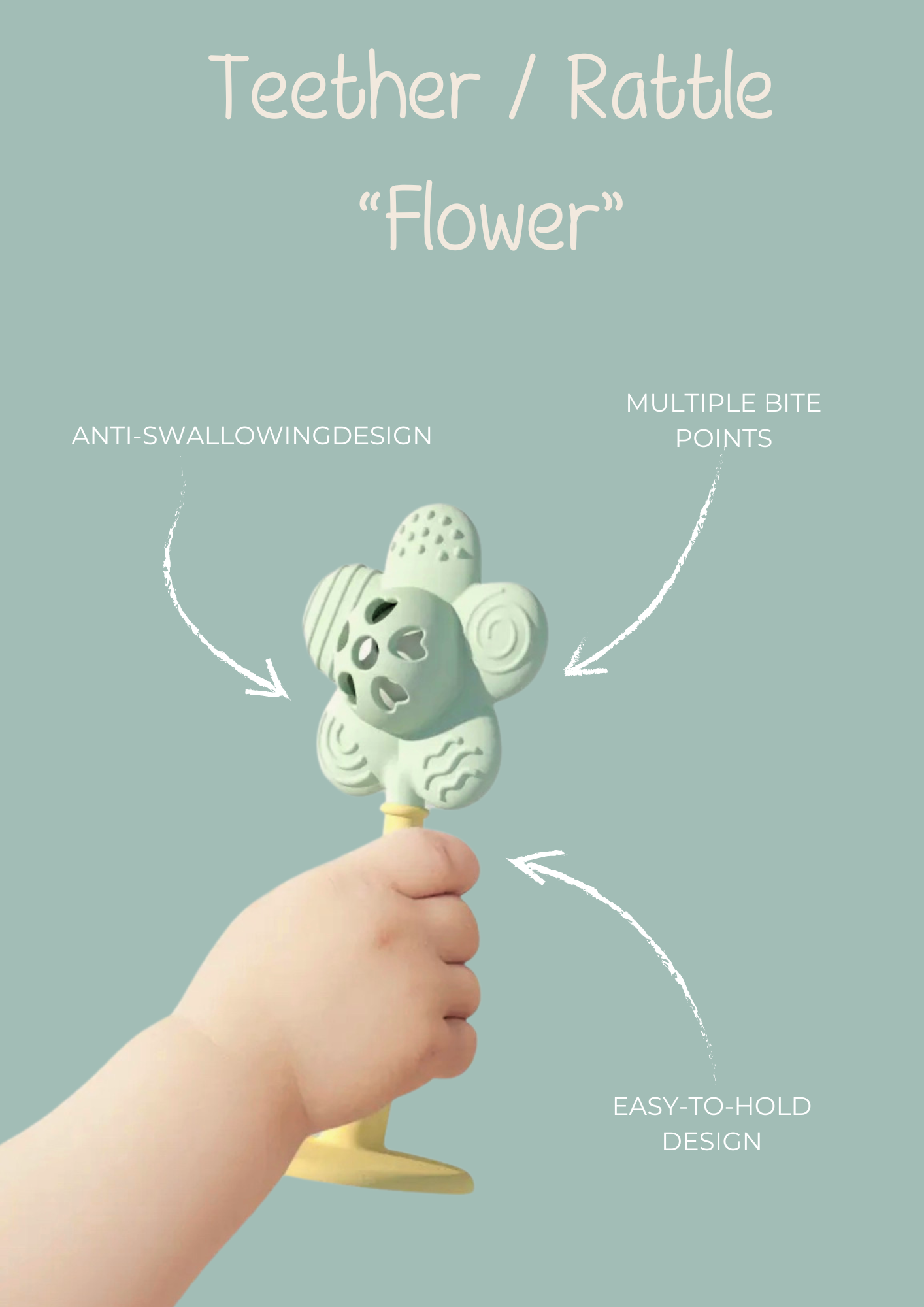 Silicone teether/rattle Flower